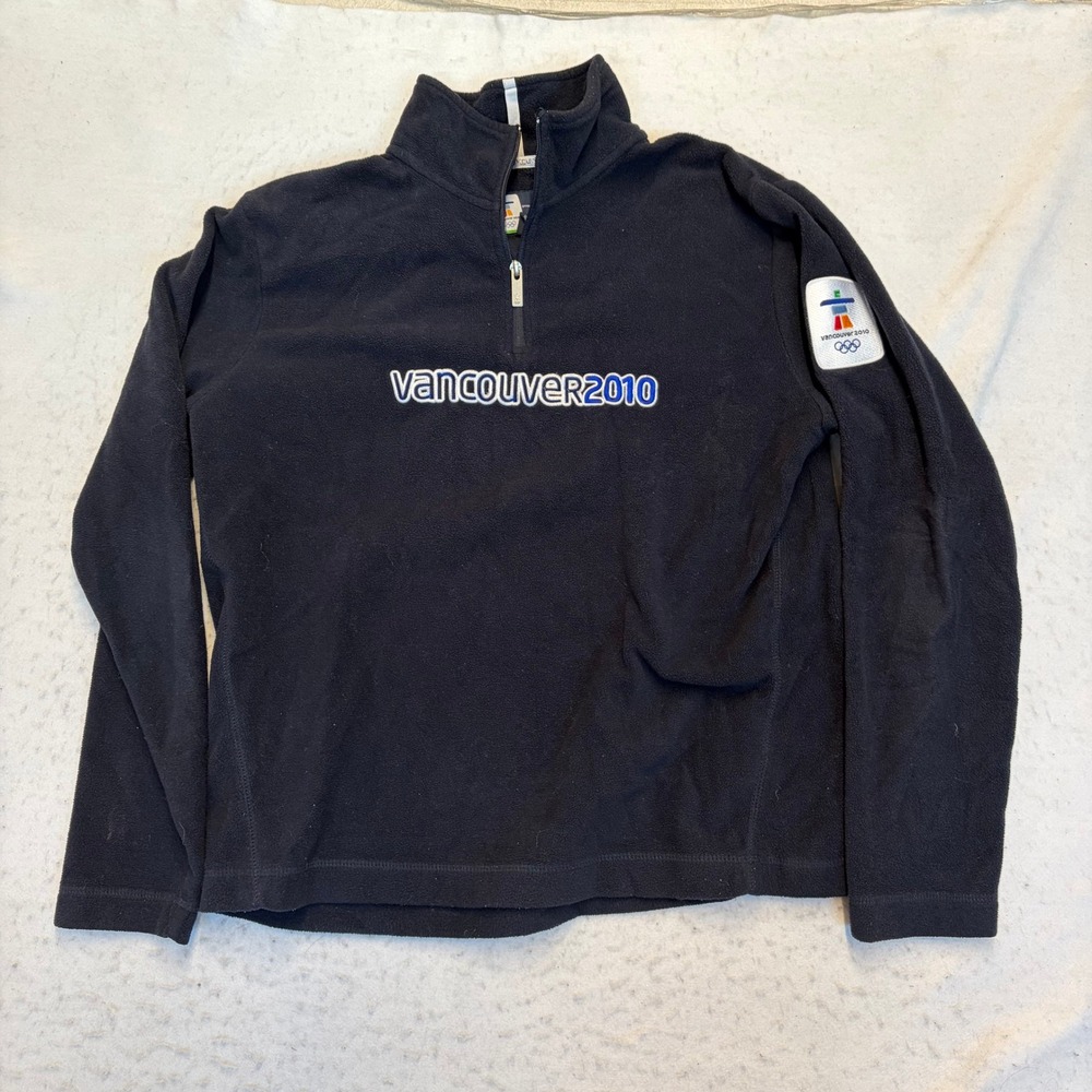 Elevate Vancouver 2010 Olympics Quarter Zip Fleece Pullover Unisex Medium Black